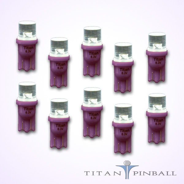 (10 Pack) - 6.3 Volt LED Bulb Flat Top 555 Base (T10) Pinball - PURPLE