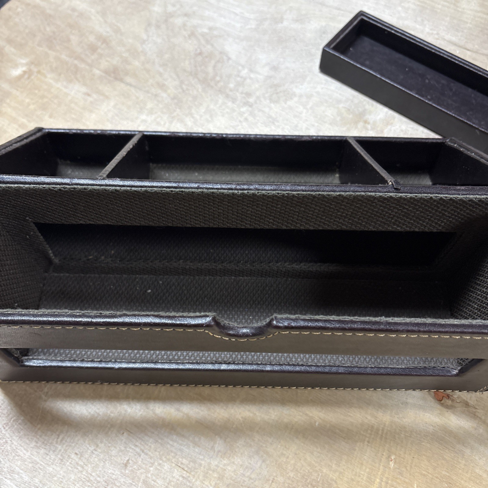 Brown Leather-like Electronics Charging Station Tabletop Valet