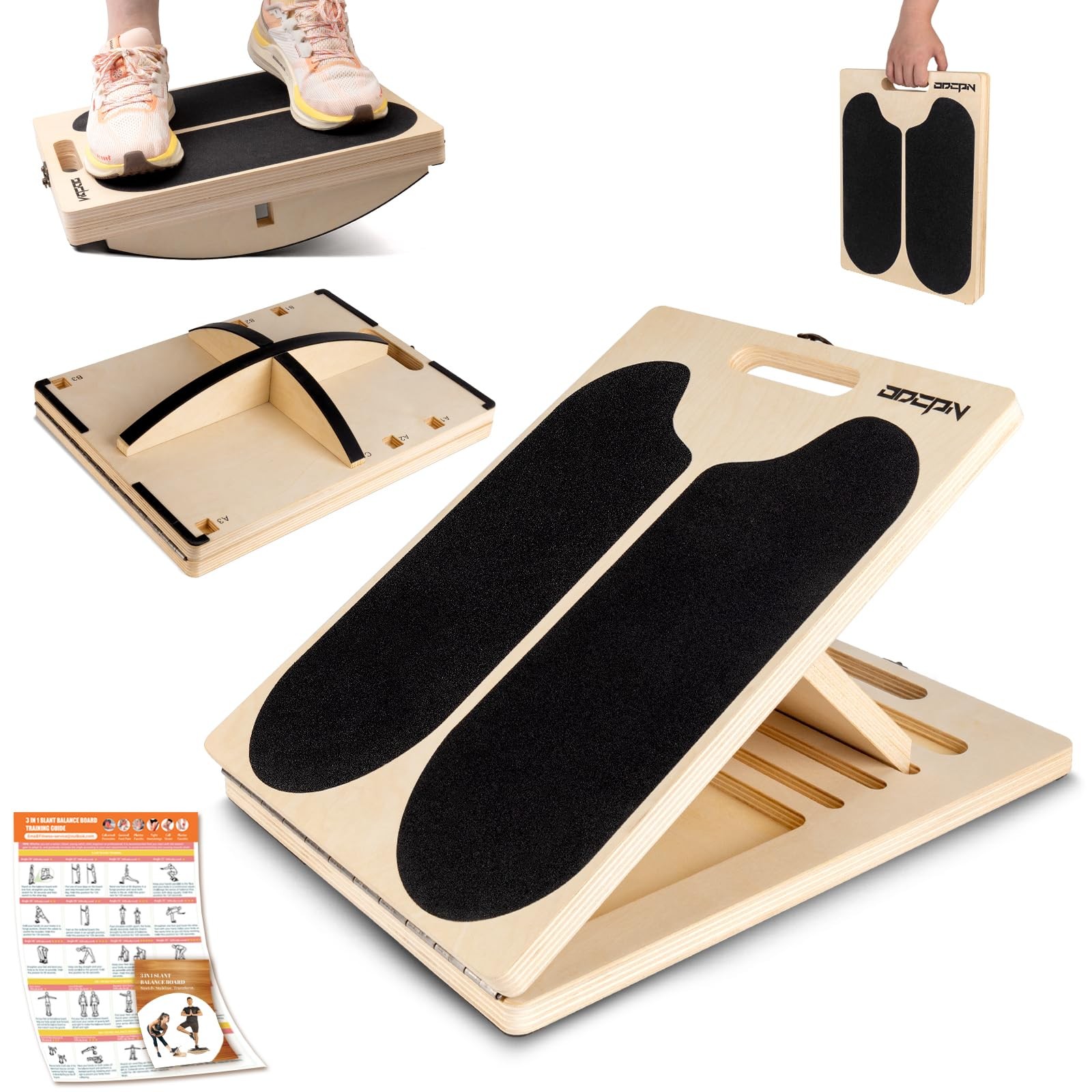 3-in-1 Slant Board & 180°/360° Balance Board, Portable 6 Angle Adjustable Cal...
