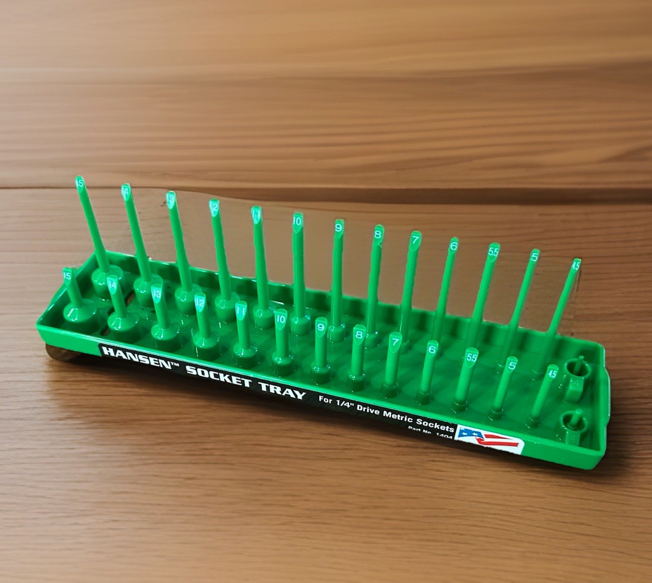 Hansen Global 1/4" Drive Socket Tray Holder Metric MM Standard Deep USA Green