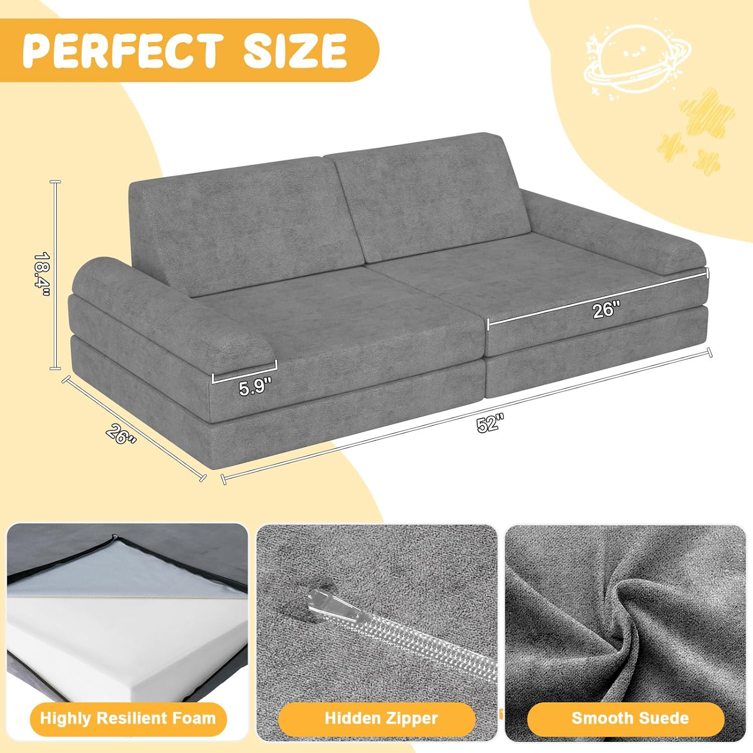 Convertible Modular Kids Play Couch - 10PCS Foam Sofa for Imaginative Fun