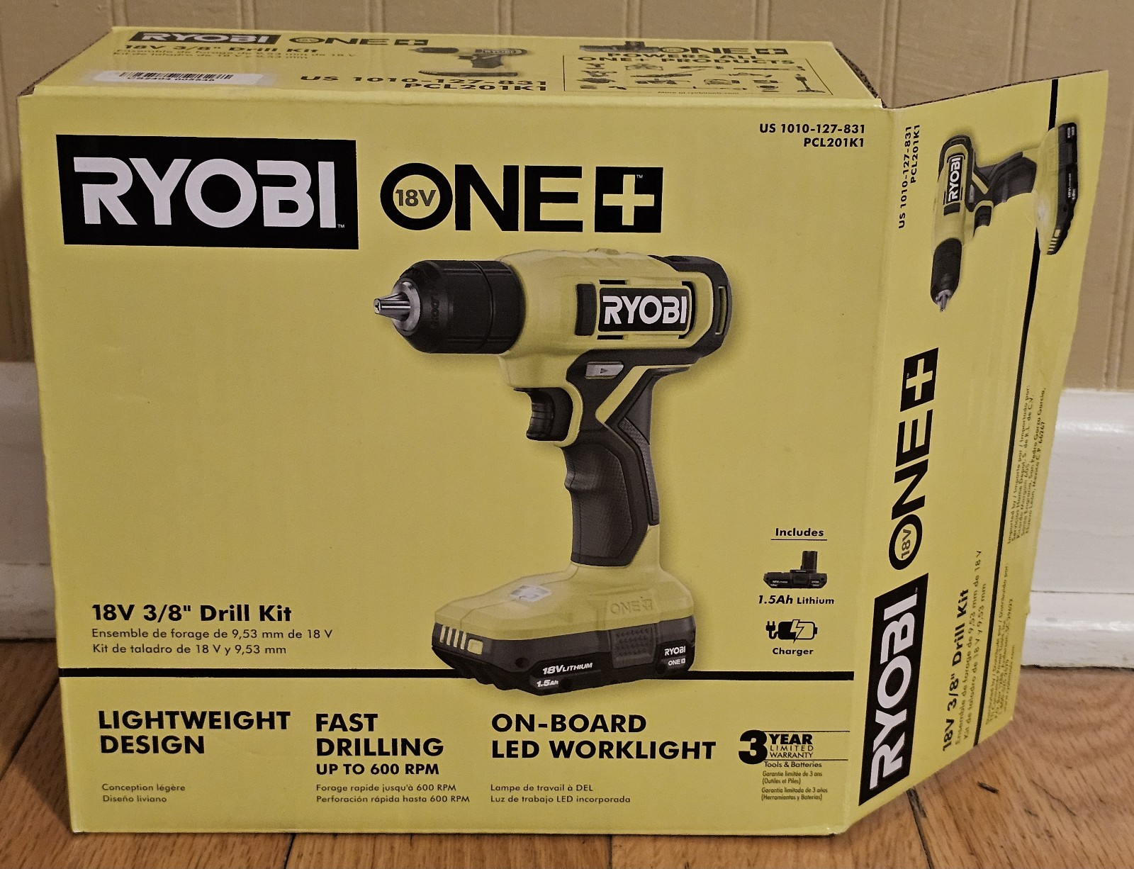 RYOBI ONE+ 18V 3/8" Drill/Driver Kit 1.5 Ah Battery & Charger PCL201K1 NEW