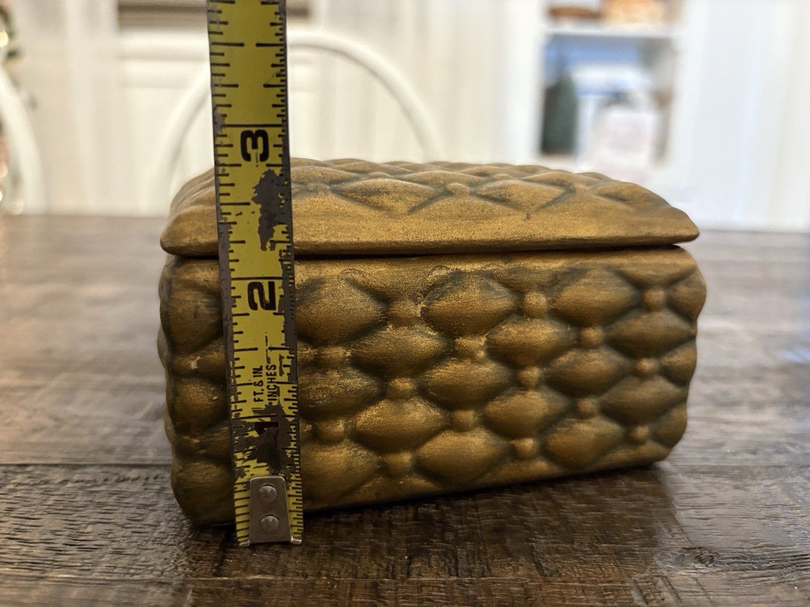 Ceramic Trinket Box Gold Woven Pattern