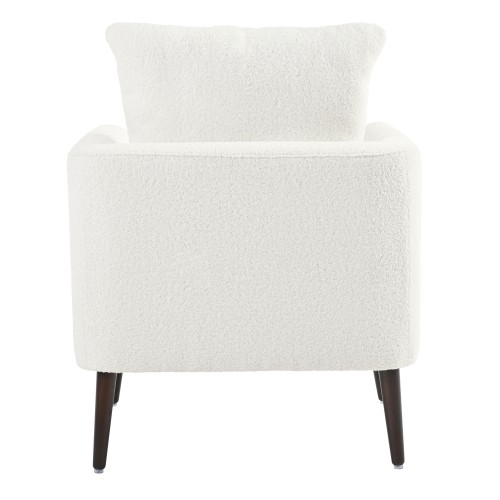 White Teddy Fabric Upholstered Club Chair Solid Wood Legs Lumbar Pillow Single
