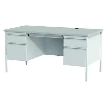 Hirsh 20448 Office Desk, Double Pedestal, 60"W X 30"D, Gray/Gray