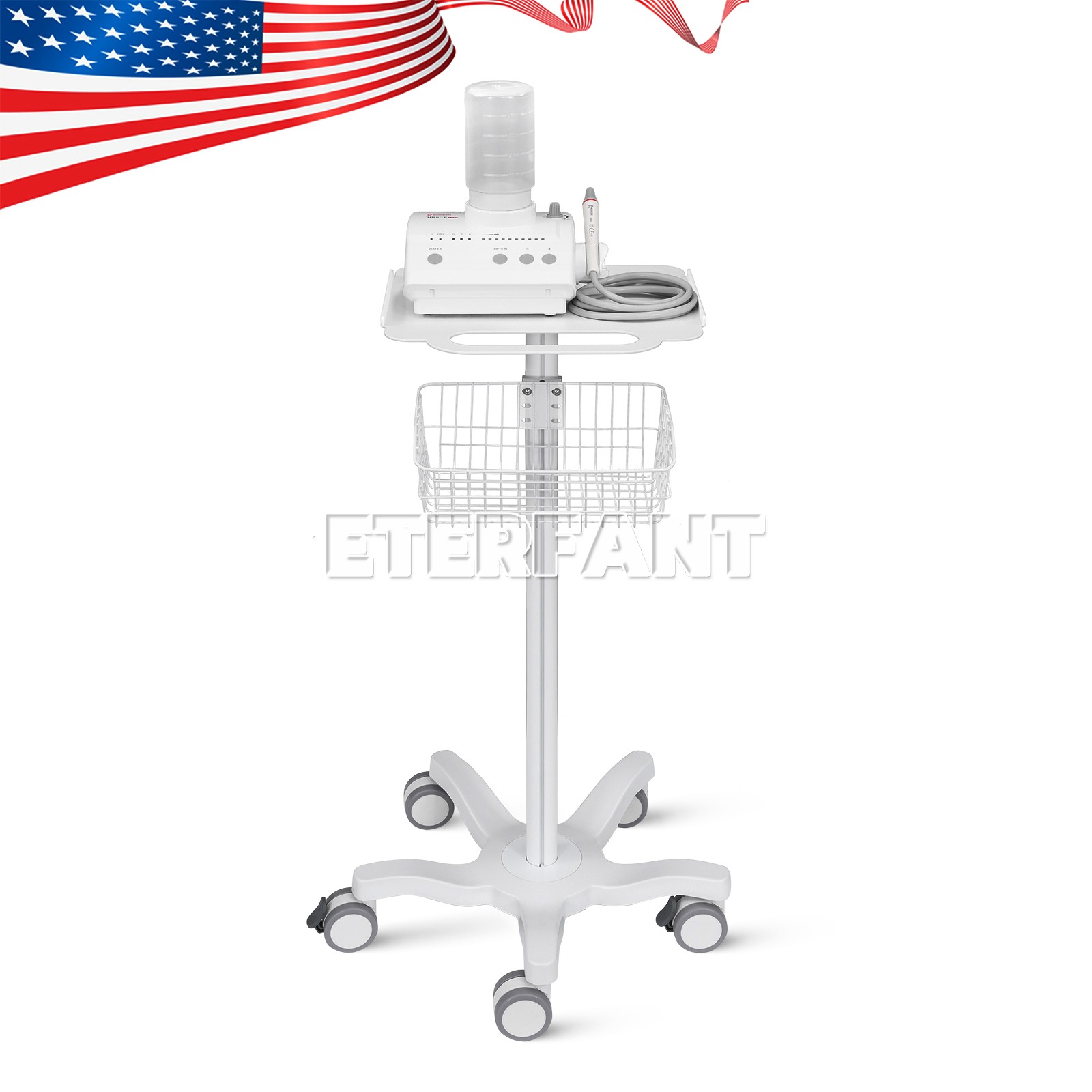 Mobile Rolling Cart for Ultrasound Imaging Scanner Medical Trolley Cart w/Basket