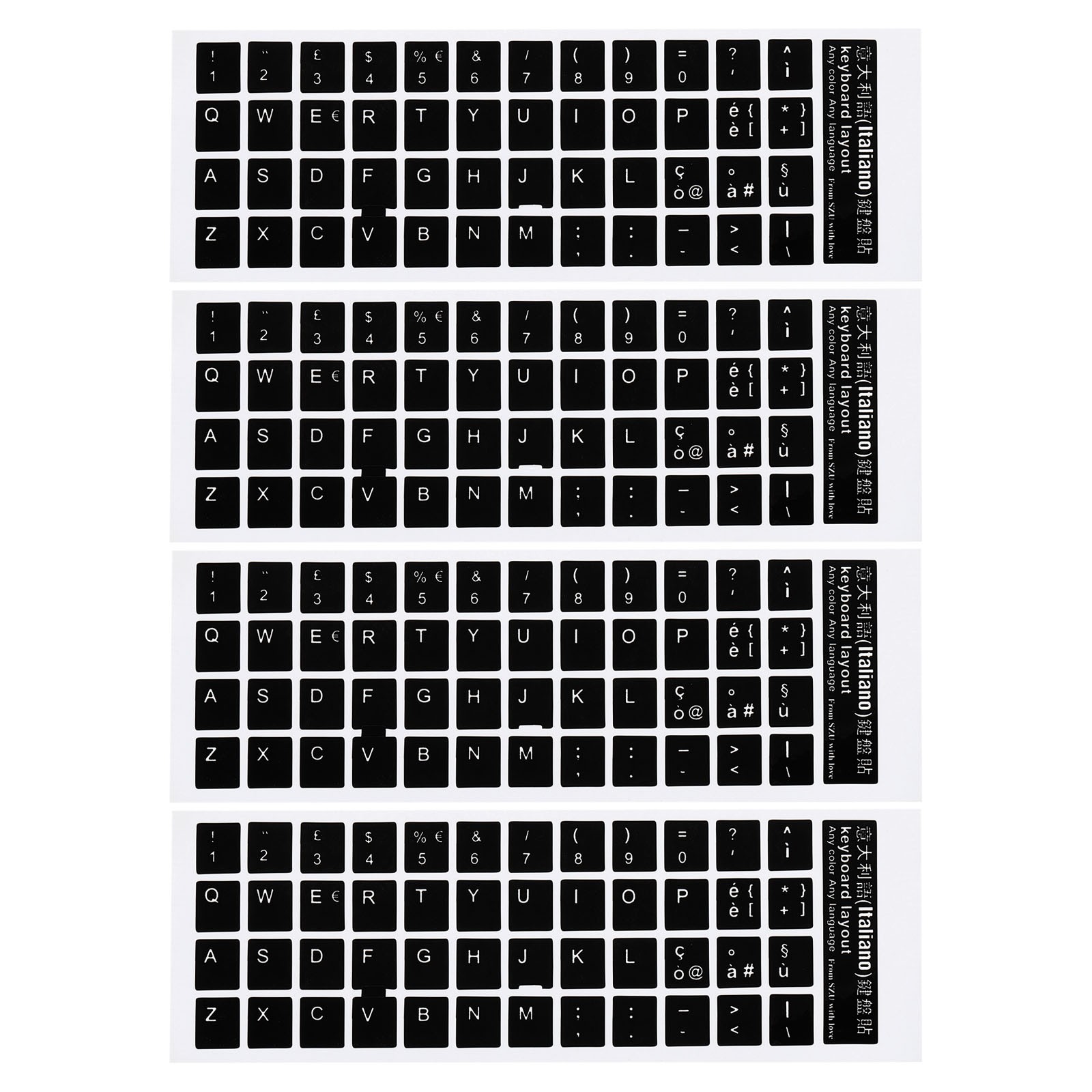 Italian Keyboard Stickers Cover Smooth, Black Background White Lettering 4pcs