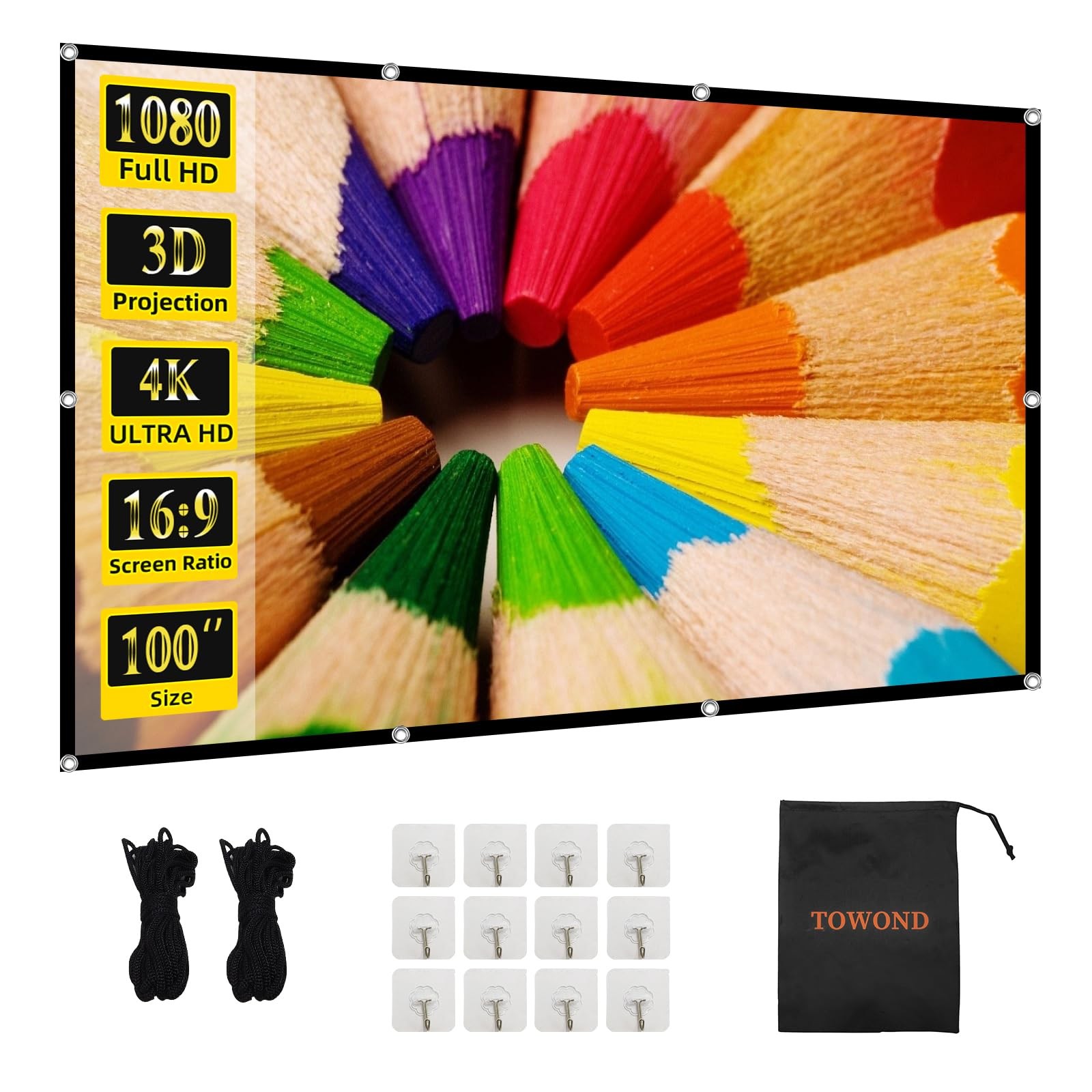 Projector Screen 100 inch Projection Screen Indoor Outdoor Washable