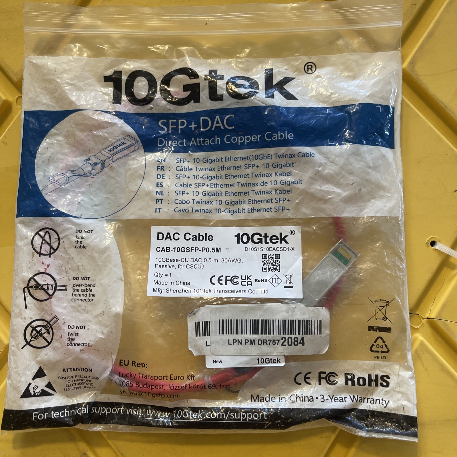 10gtek Cab-10gsfp-po.5m
