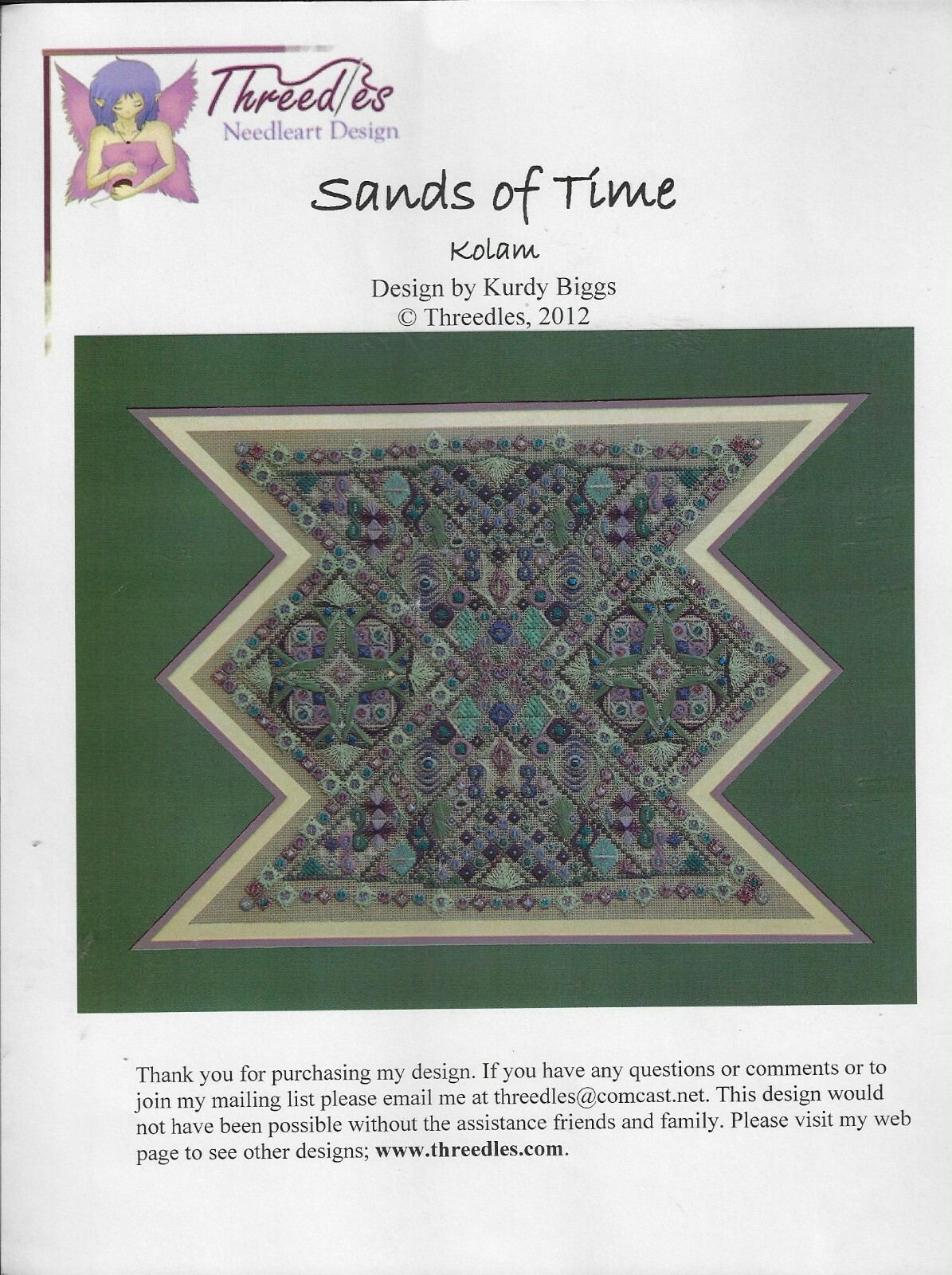 Threedles Needleart Design~Sands of Time  Kolam -Needlepoint 2012