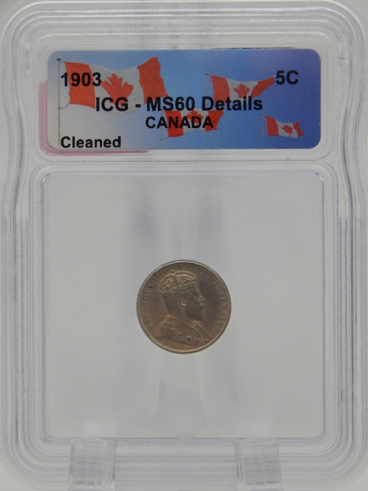 1903 Canada 5 Cent Piece Coin - Nickel - ICG Graded MS 60 DETAILS (BT780)