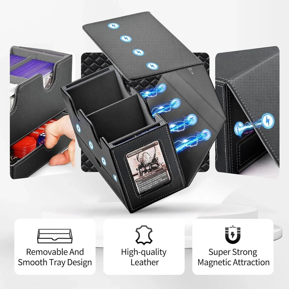 Card Deck Box for MTG, Double Storage Box with 2 Commander Display & Black&Gray