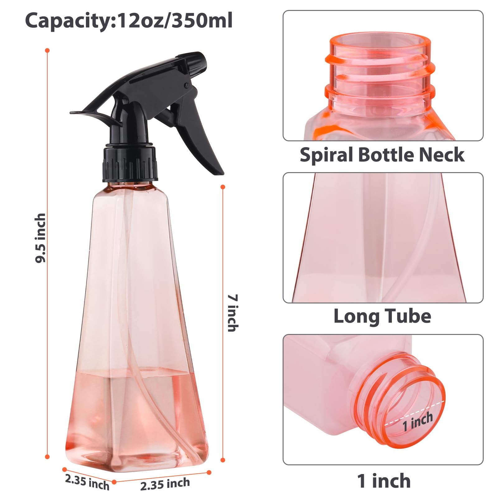 Spray Bottles (2-Pack, 12 Oz.) Mist/Stream, Plastic Water Clear +