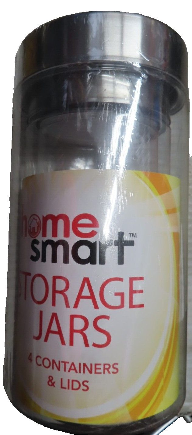 Home Smart Storage Jars.  4 Containers with lids  BPA Free Plastic  Clear  NEW