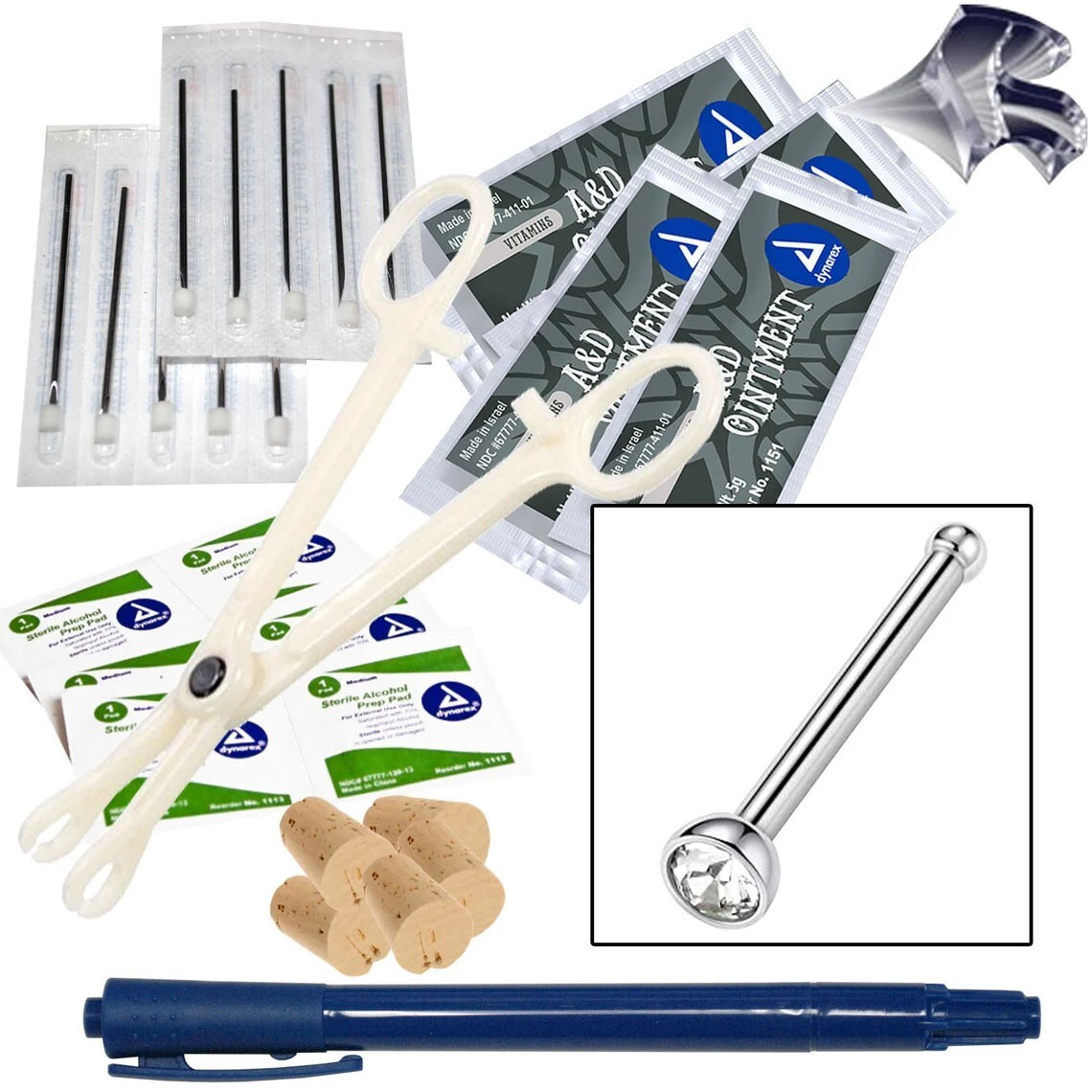 Nose Mini Body Piercing Kit - 20G, 7/16in Length (11mm) Nose Bone Jewelry