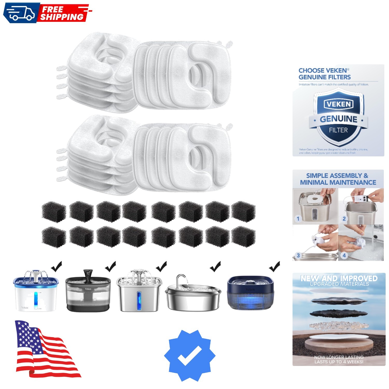 Cat Water Fountain Filters, 16 Pack Replacement Filters & 16 Pack Replacement...