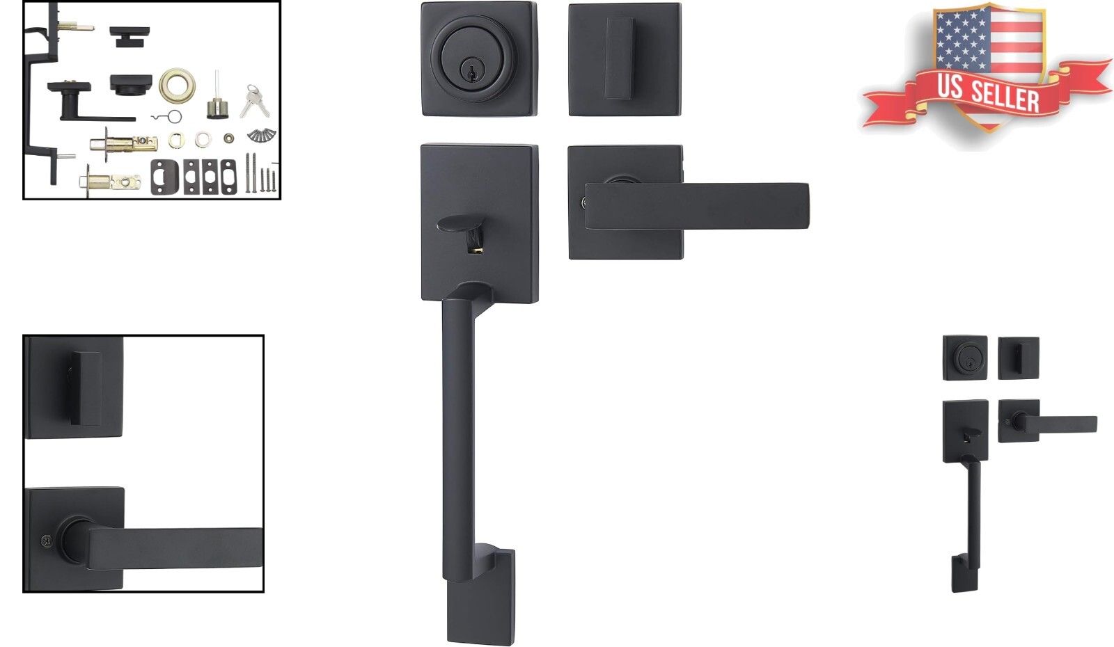 Stylish Square Matte Black Door Handleset with Reversible Lever - Easy Install