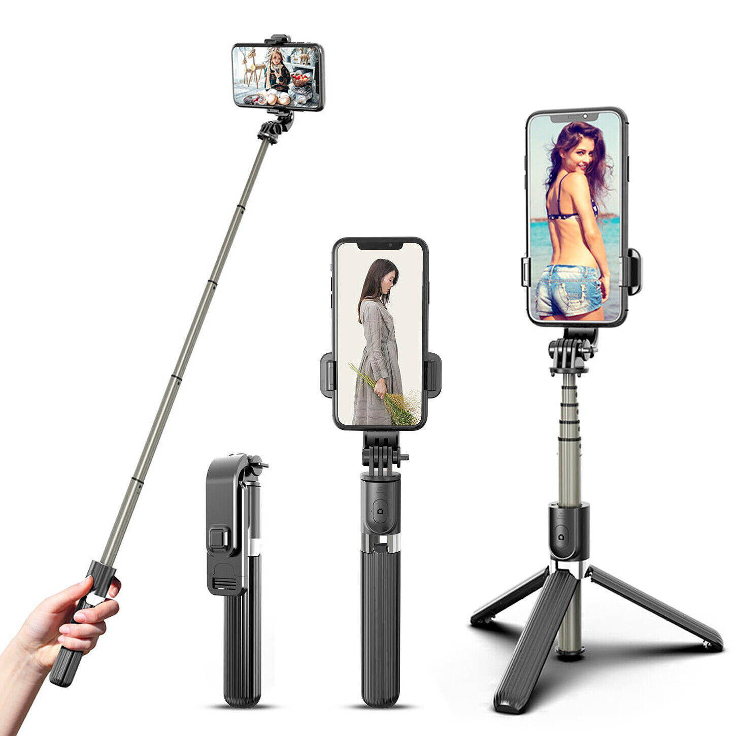 Extendable Wired Remote Self-Pole Handheld Selfie Stick For iPhone Samsung Gold