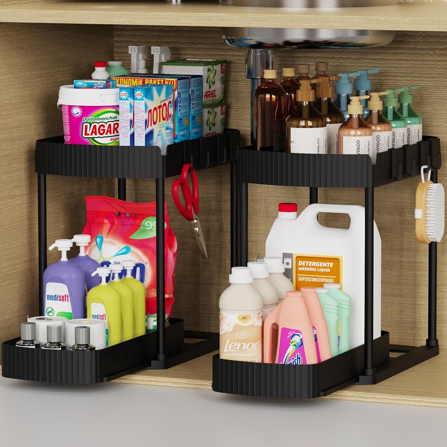 2 Pack Multi-Purpose Pull-Out Storage Organizers,Under Sink Organizers Storage