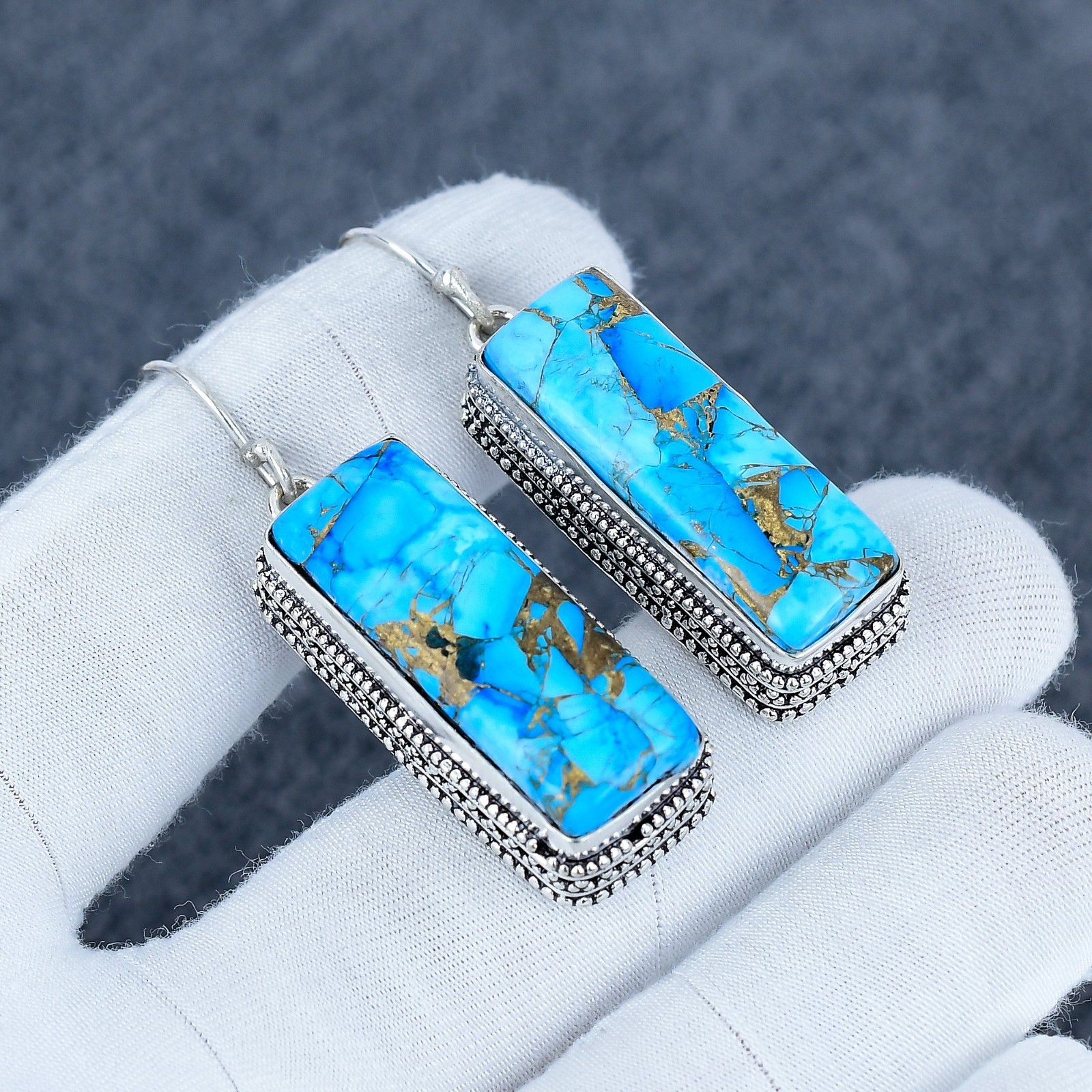 Blue Copper Turquoise Earrings | Handmade Gemstone Dangle Earrings Gift