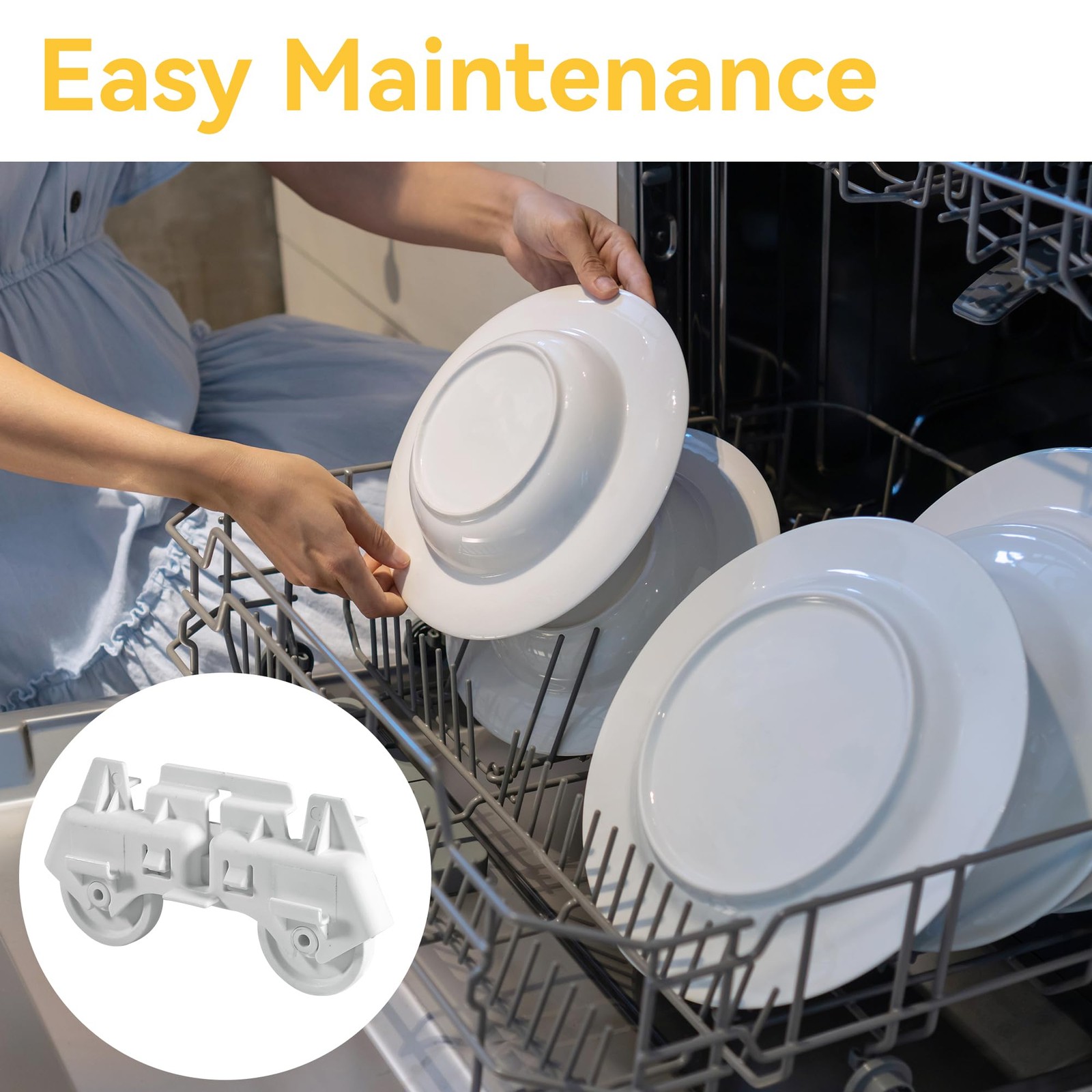 WPW10082868 Dishwasher Lower Rack Wheel Roller Assembly, Easy Snap...
