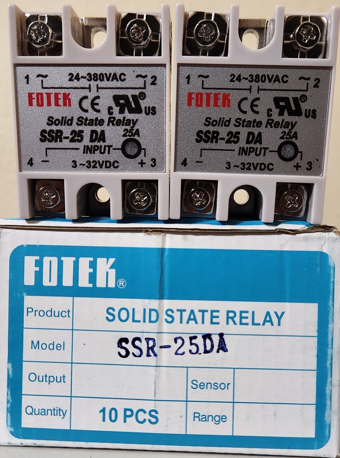 Fotek Solid State Relay SSR-25DA Module 3-32 VDC to 24-380 VAC, 25A max