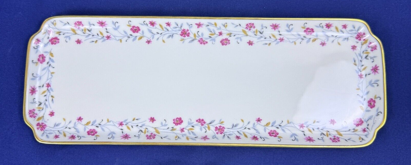 Vtg Limoges Chamart France Porcelain Floral Tray Dish Jewelry Tray 11.25 x 4"