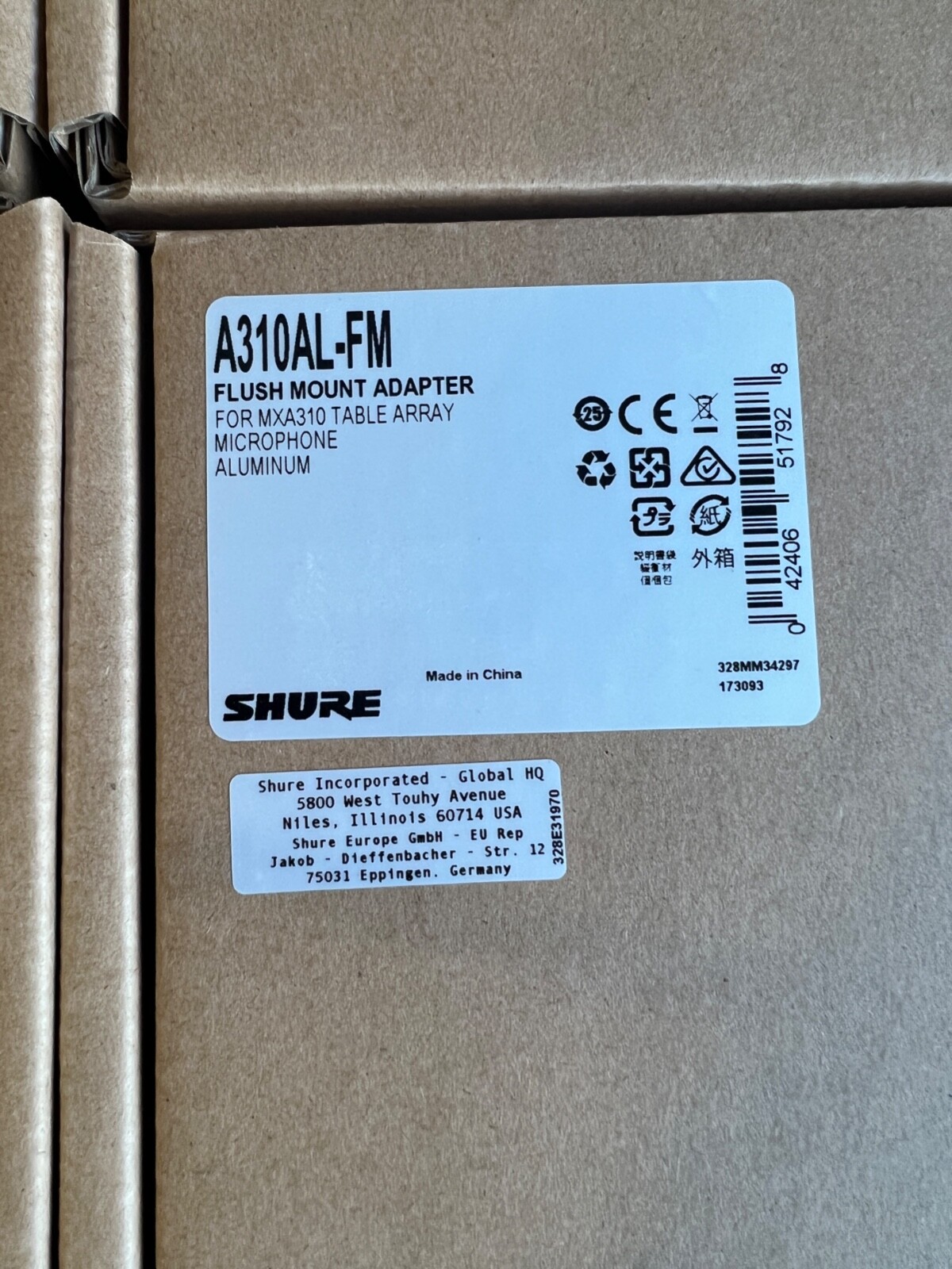 Shure A310AL-FM Flush Mount Adapter for MCA310 Table Array Microphone Aluminum