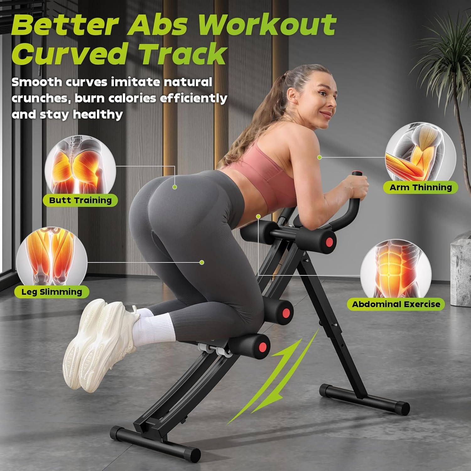 Dual-Track Ab Machine with 4 Adjustable Heights, Foldable Core & Abdominal Exerc