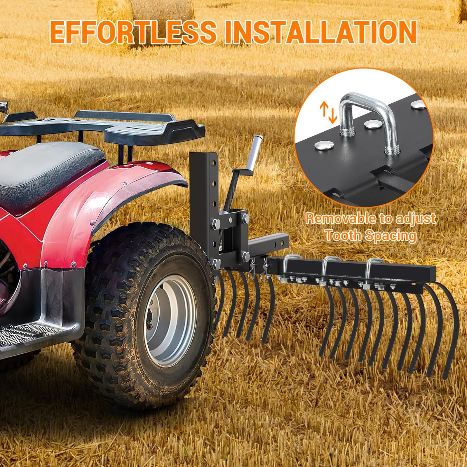 60" ATV/UTV Landscape Rake Implement Heavy Duty Rock Rake Manual Implement Lift