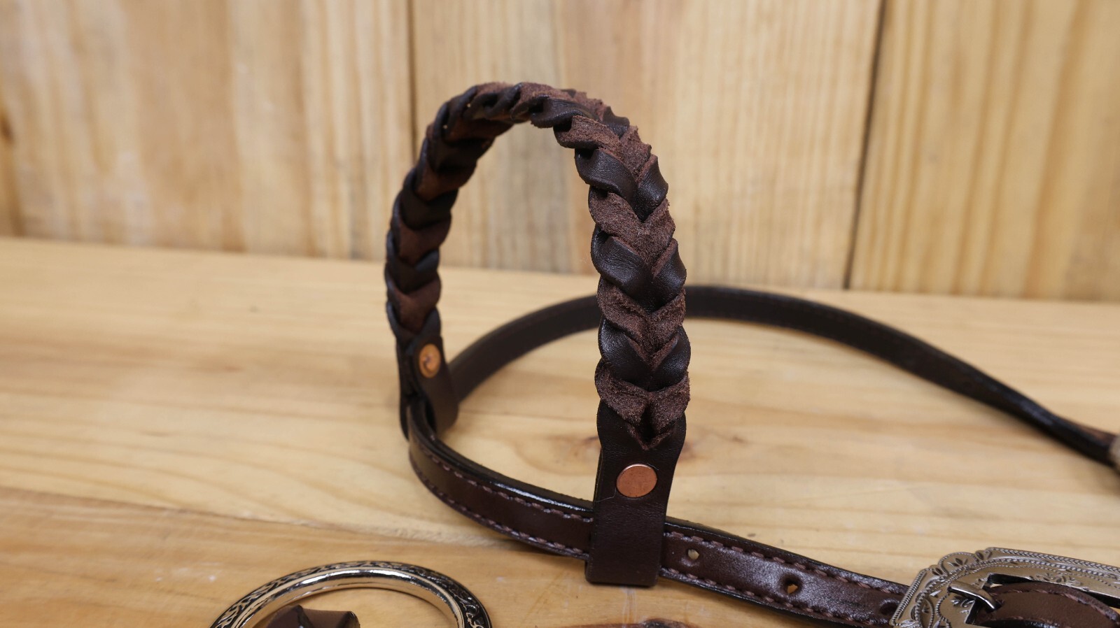 MOUSM Ring One Ear Headstall & Breast Collar Tack Set - Metallic Brown Leather