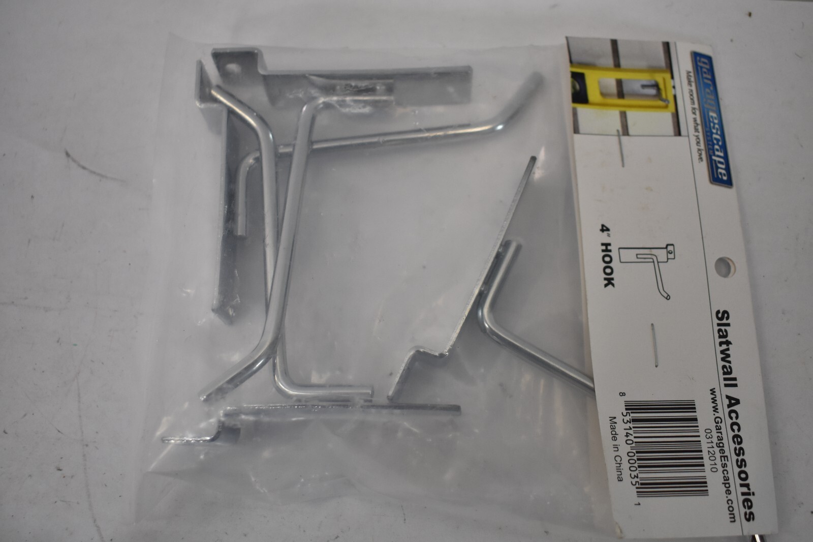 GarageEscape 4" Slatwall Single Hooks 4 Pack 03112010 Multipurpose Lightweight