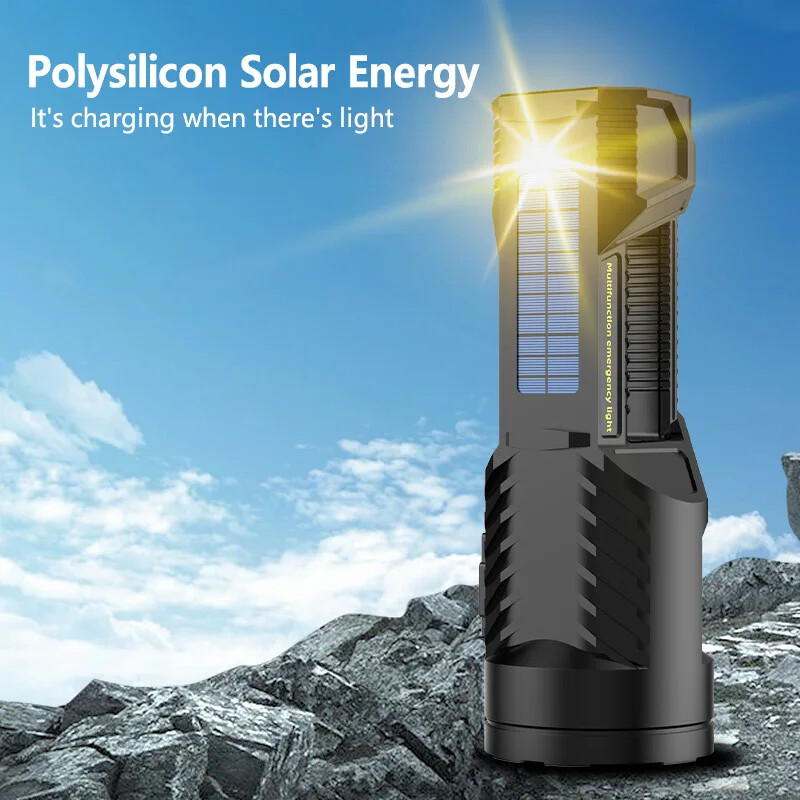 Extra Large Solar Flashlight Rechargeable Searchlight Long Range Carry Torch