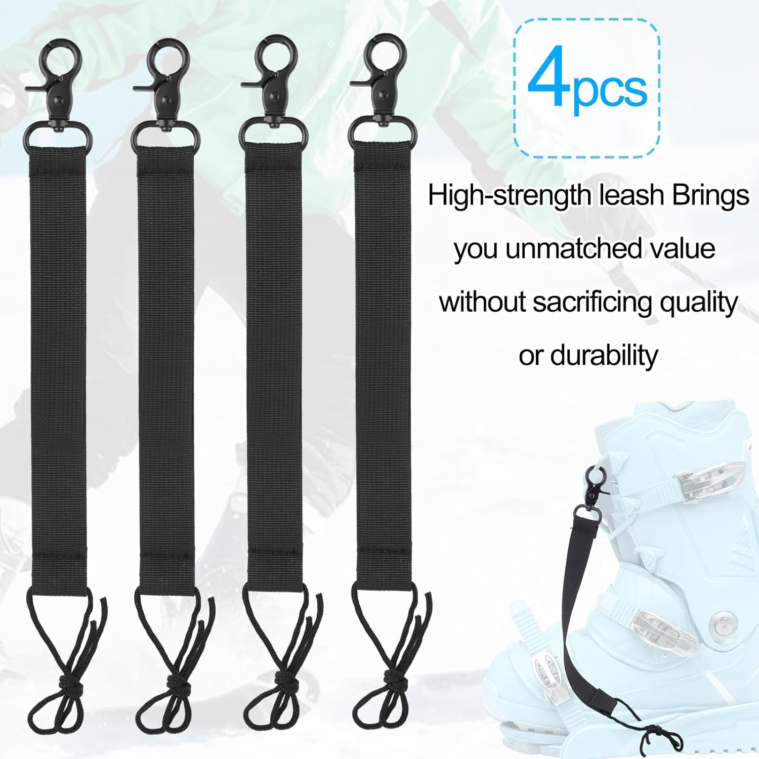 4Pcs Snowboard Short Leash with Key Ring, 25Cm/9.84In Polyester Ski Leash Safety