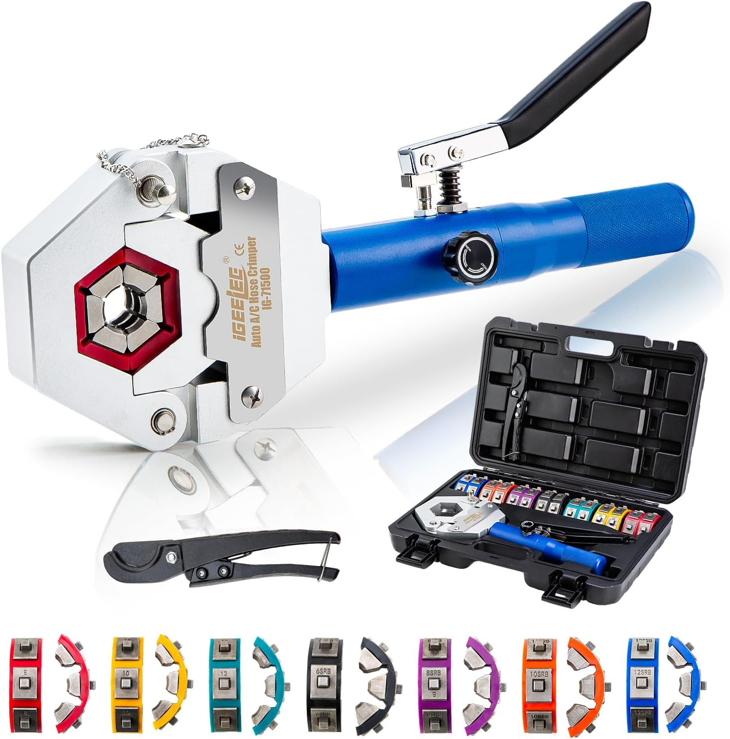 Hydraulic Hose Crimper AC Crimping Tool for Barbed & Beaded Hose Fittings | 7 Di