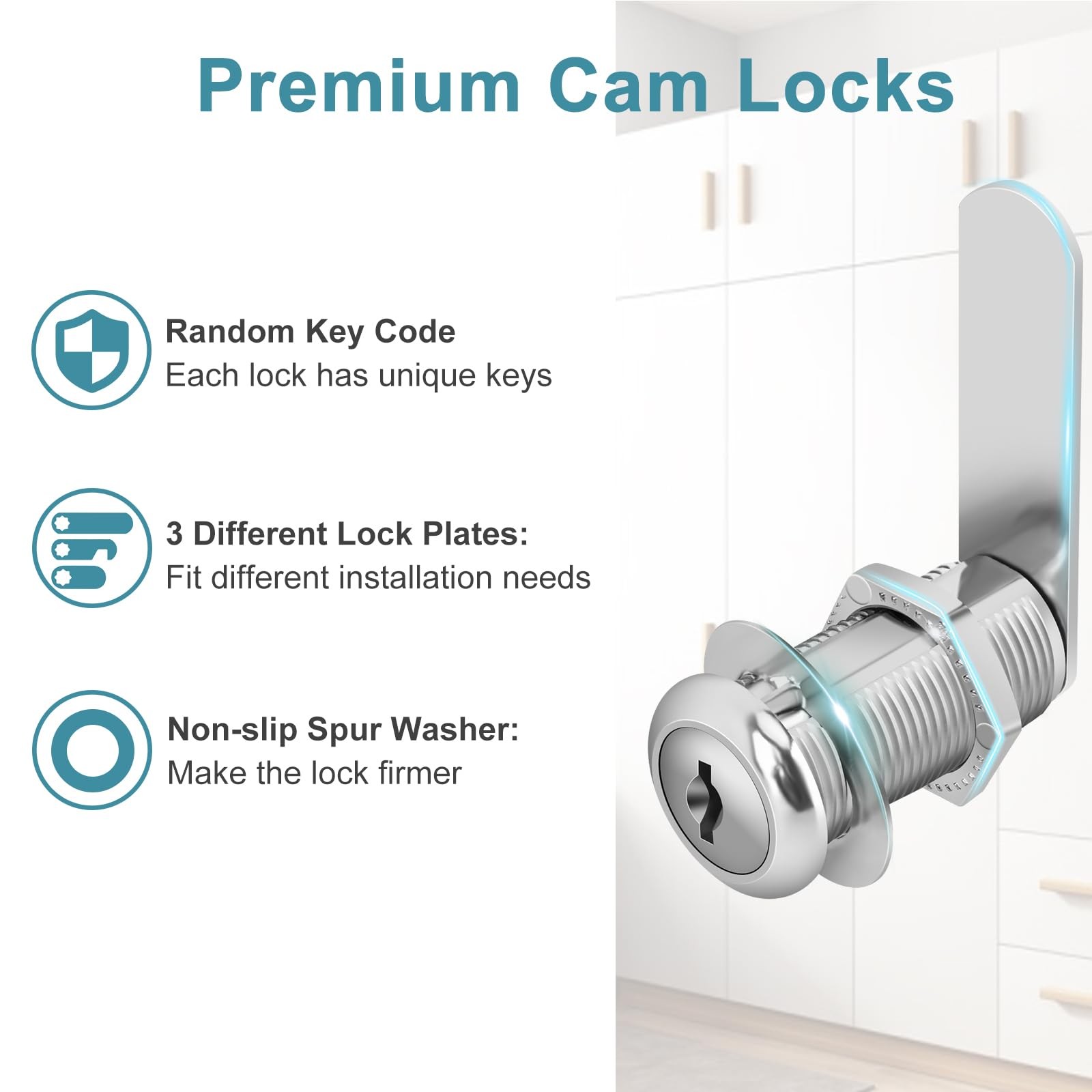 1-1/2" Cam Lock Keyed Different Cabinet Locks with Keys Secure Files Drawers ...