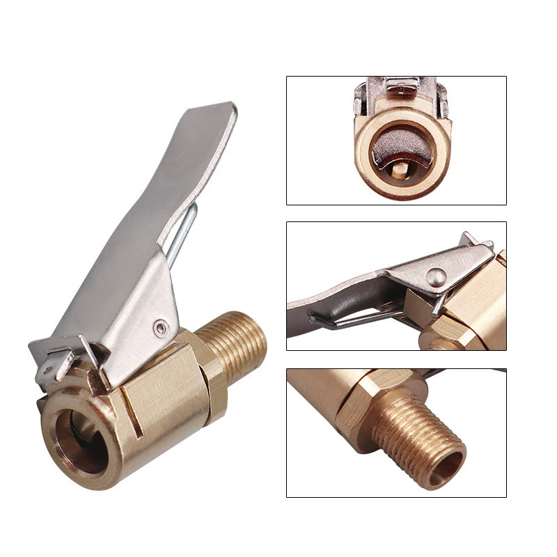 Tyre Valve Air Chuck Inflator Pump Connector Adapter Brass Clip on Car 8mm