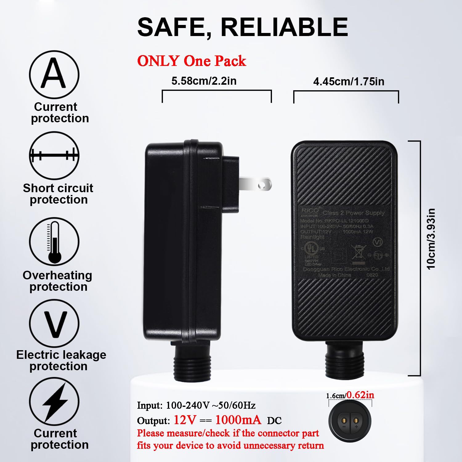 12V 1A Low Voltage Power Adapter for Outdoor String Lights Yard Inflatables