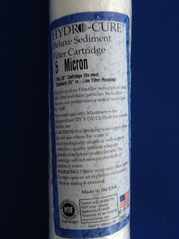 HYDRO CURE DELUXE 5 MICRON 20"x2.5" SEDIMENT FILTER