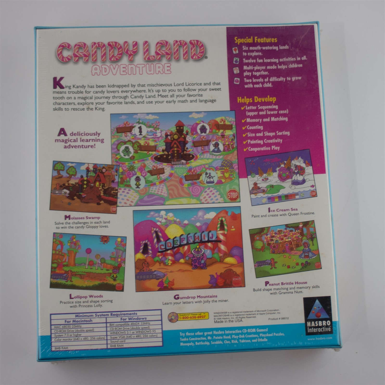 Candy Land Adventure PC Big Box Game (PC / Mac CD-rom, Hasbro, 1996)