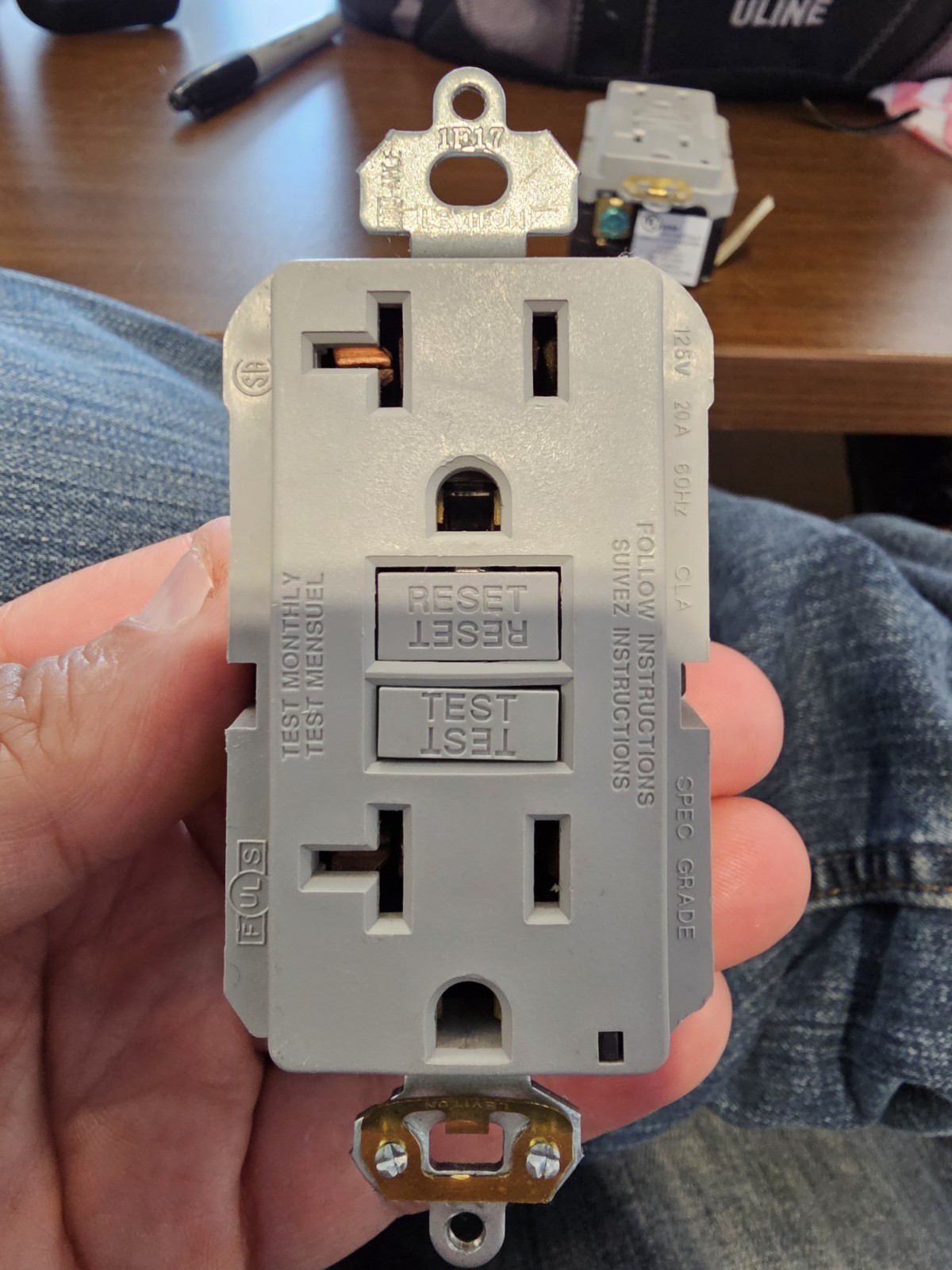 Leviton MGFT2-G 20A Modular GFCI Outlet Receptacle Grey