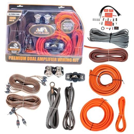 4 Gauge Dual Amplifier Wiring Kit, 2000W CCA Amp Install Kit for 2 Amplifiers
