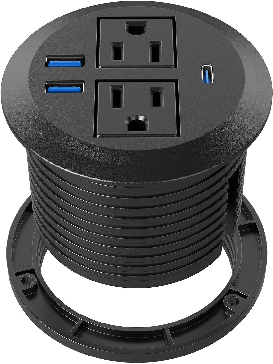Desktop Power Grommet with 2 AC OUTLETS Fast Charging USB C, 2 USB A PORTS