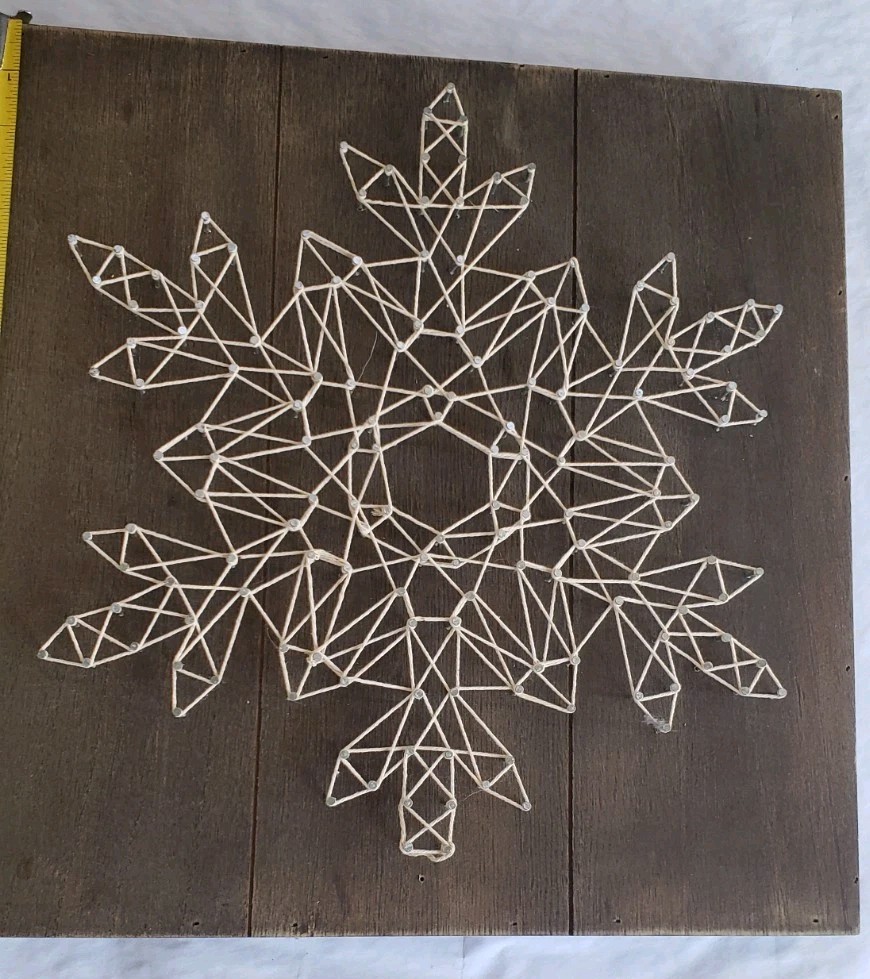 Snowflake Wall Hanging Christmas Metal with String Nail Art 15.5 in square