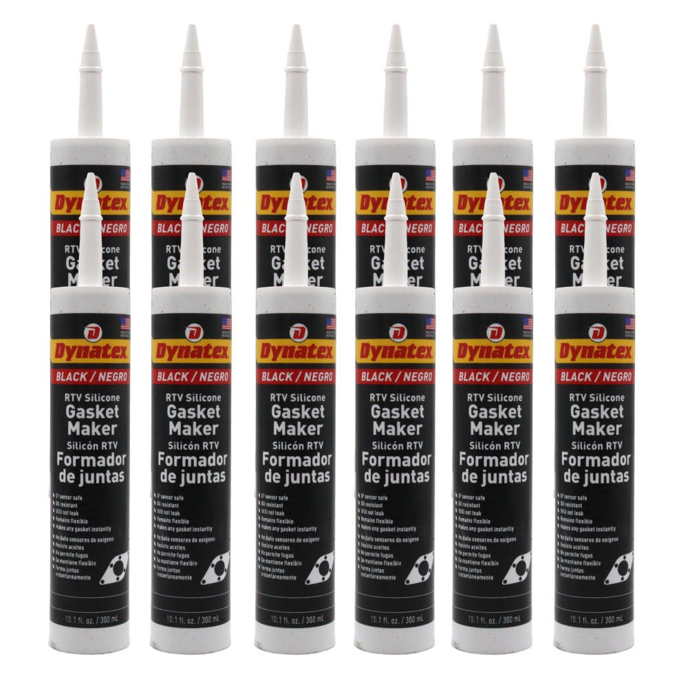 Dynatex Black RTV Gasket Maker 10.1oz Caulk Tube - Sensor Safe, 500°F (12-Pack)