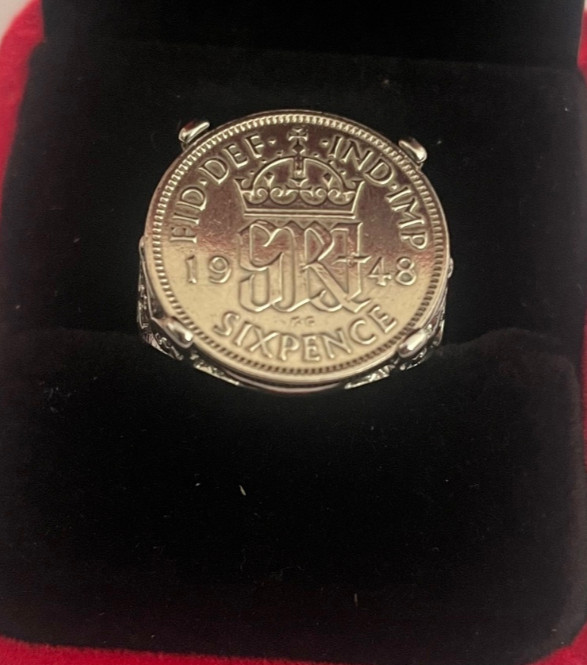 new  polished cleaned  George VI  lucky Sixpence  ring  1948