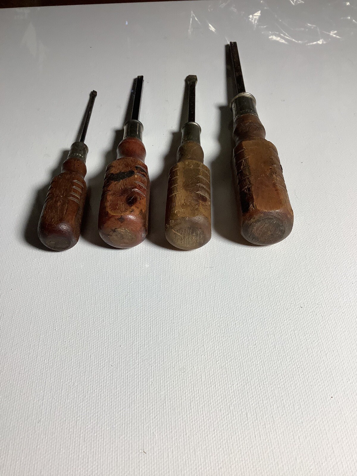 Set Of 4 Vintage Screwdrivers, Wood Handle