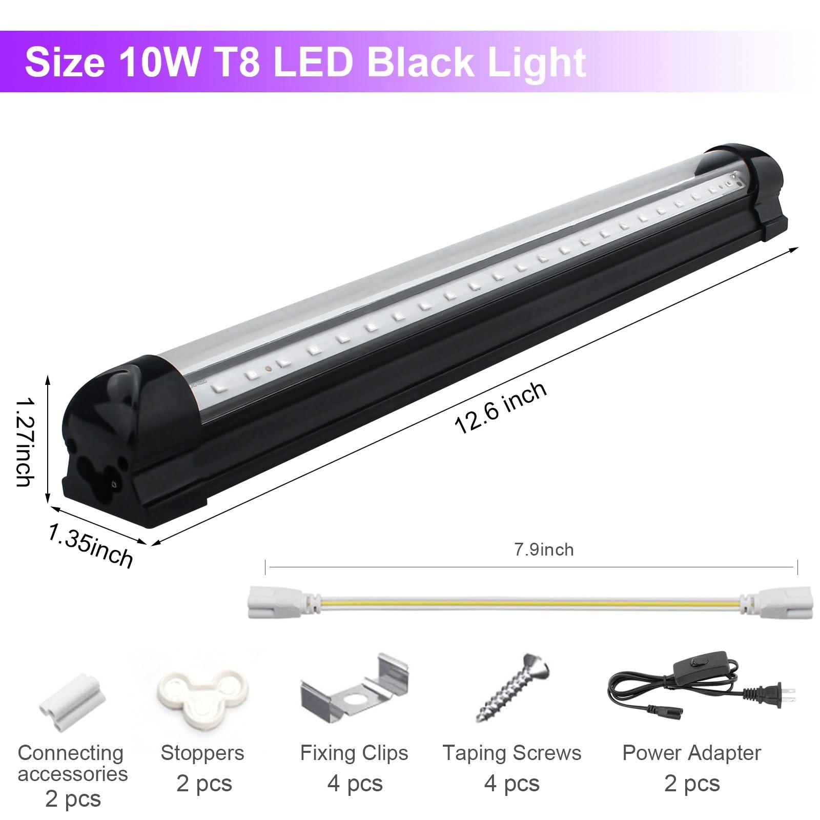 BOSITE 2 Packs 10W 1Ft Linkable UV-A Black Light Bars with 59in 2Pack, 2Pack