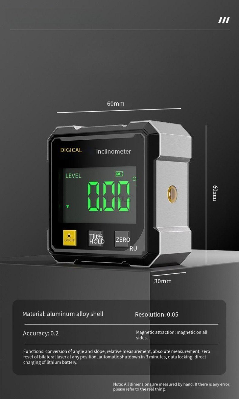 4-Sided Magnetic Digital Angle Finder 360° LCD Laser Protractor Gauge