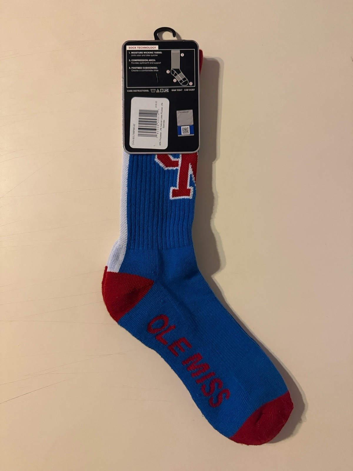 DISCONTINUED '47 Brand Ole Miss Rebels Moisture Wicking Crew Socks sz L 9-13 A11